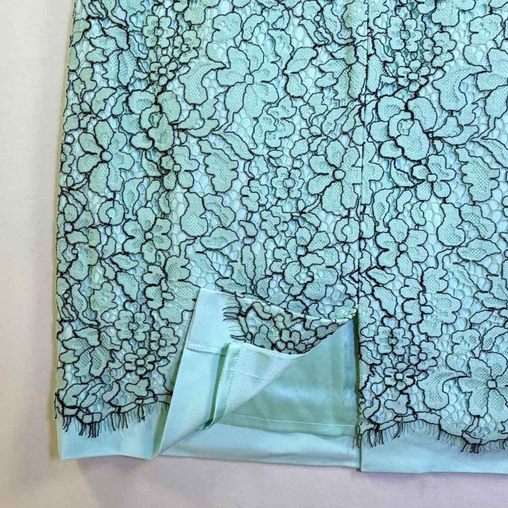 Antonio‎ Melani Mint Green Black Floral Lace Sheath Dress Cap Sleeve Size 10 - Picture 10 of 14